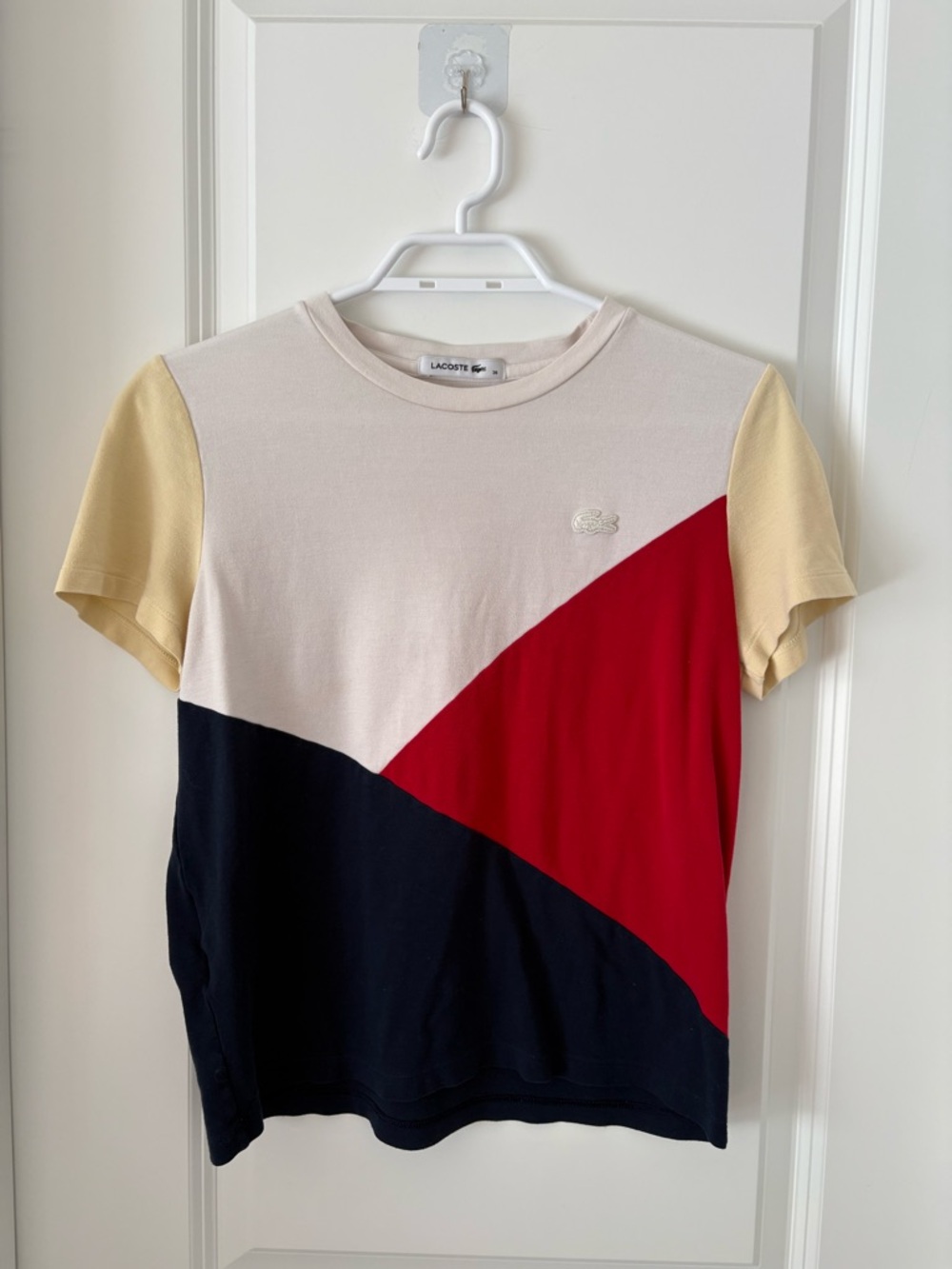 Lacoste Women's Colorblock Tee in Red, Navy & Cream